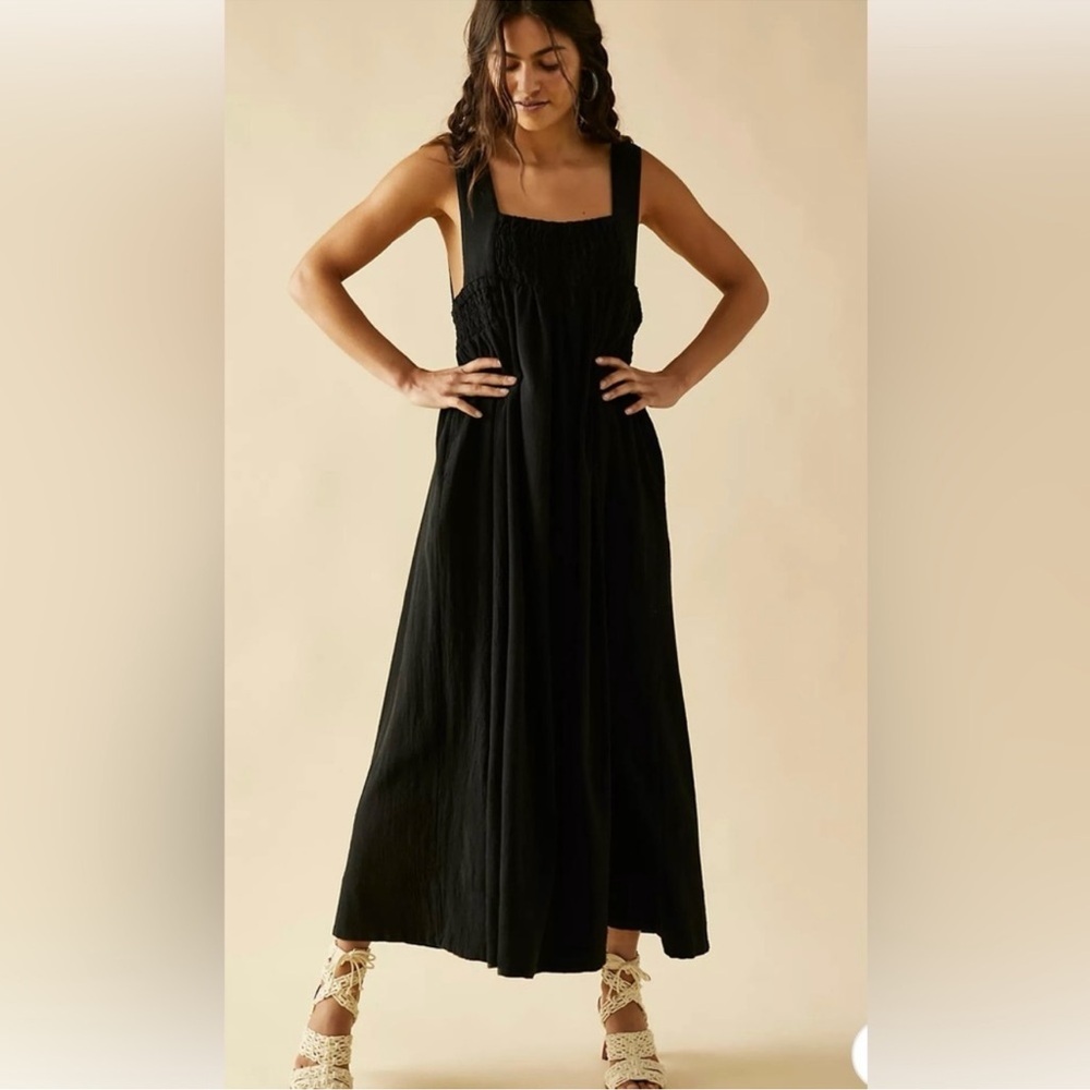 Free People Black Delphine Midi Dress